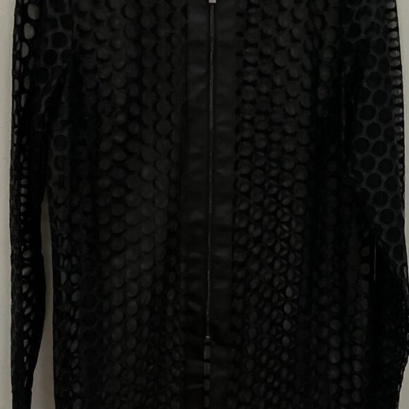 Joseph Ribkoff 233968 Black Faux Leather Mesh Zip-Up Jacket Size M - Picture 3 of 9